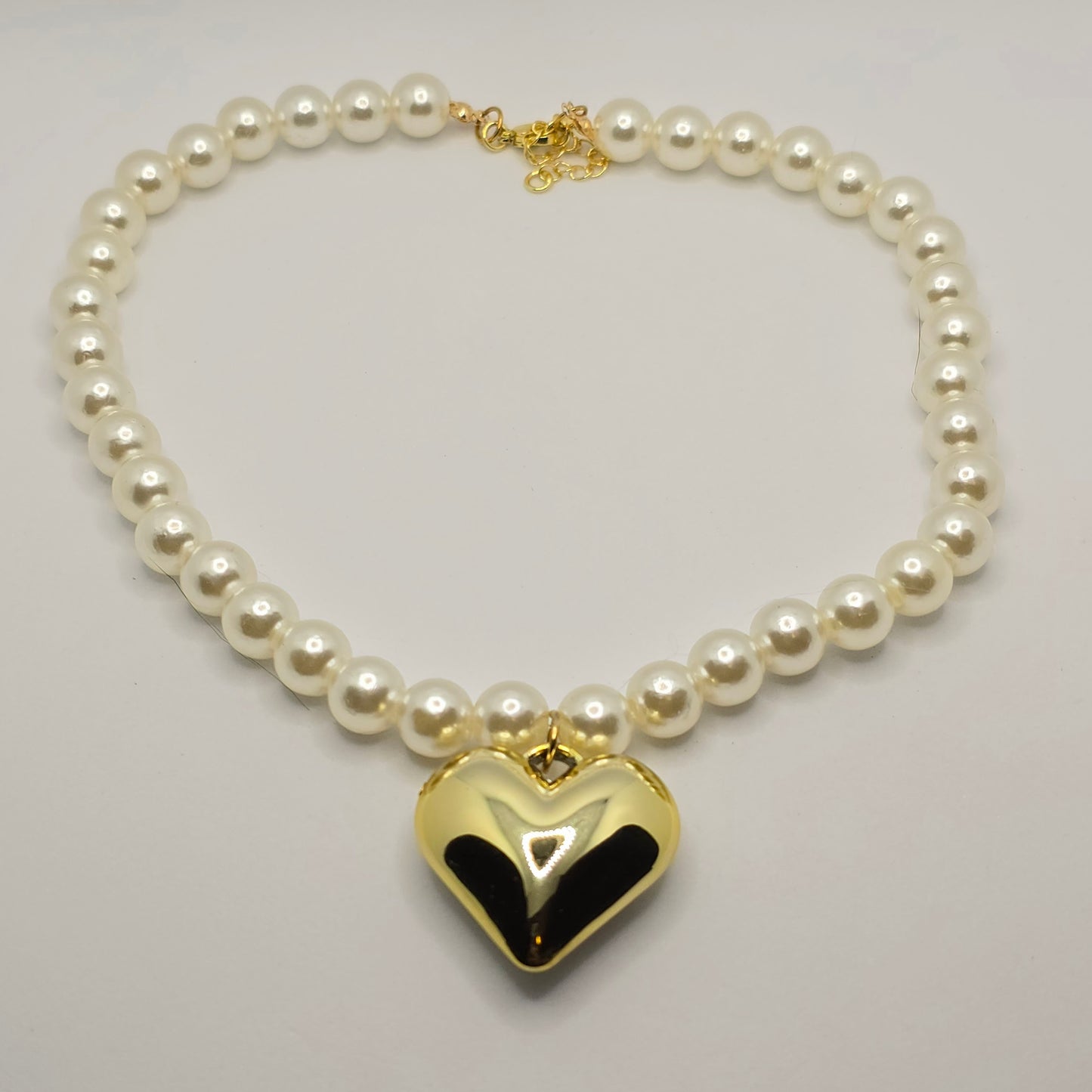 Big Pearl Necklace with Golden Heart