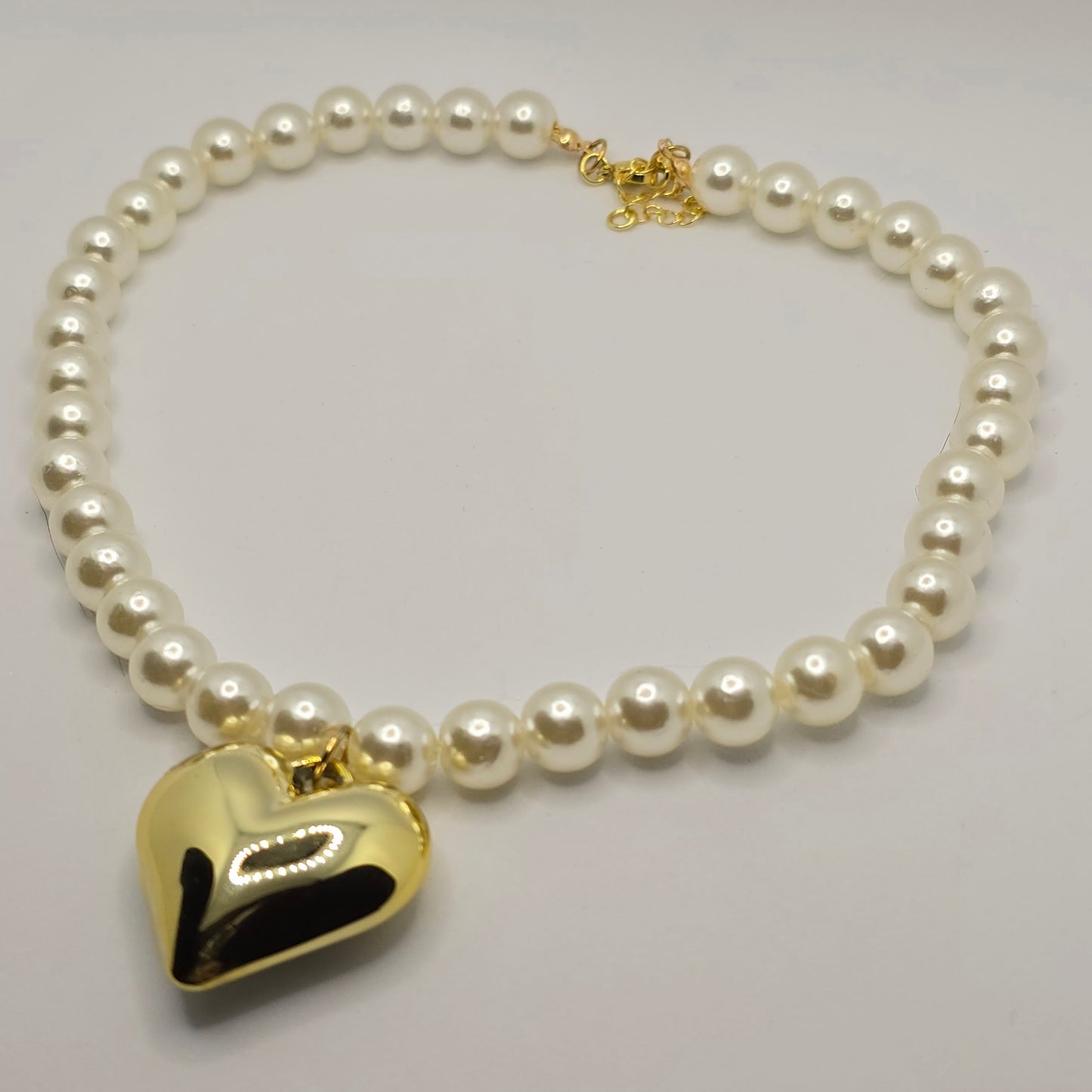 Big Pearl Necklace with Golden Heart