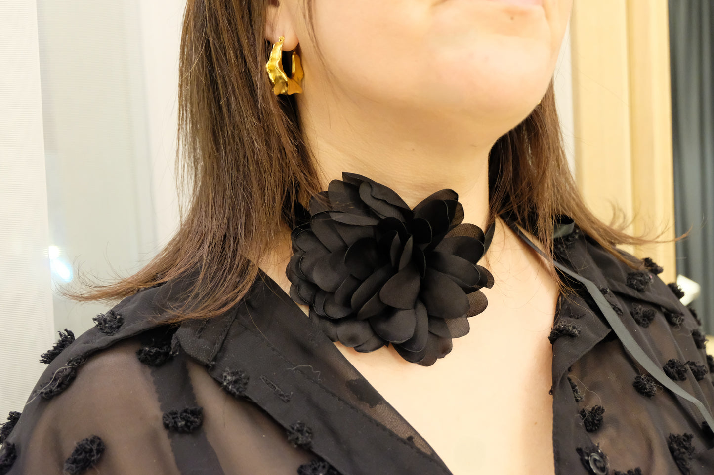 Elegant Black Satin Flower Accessory
