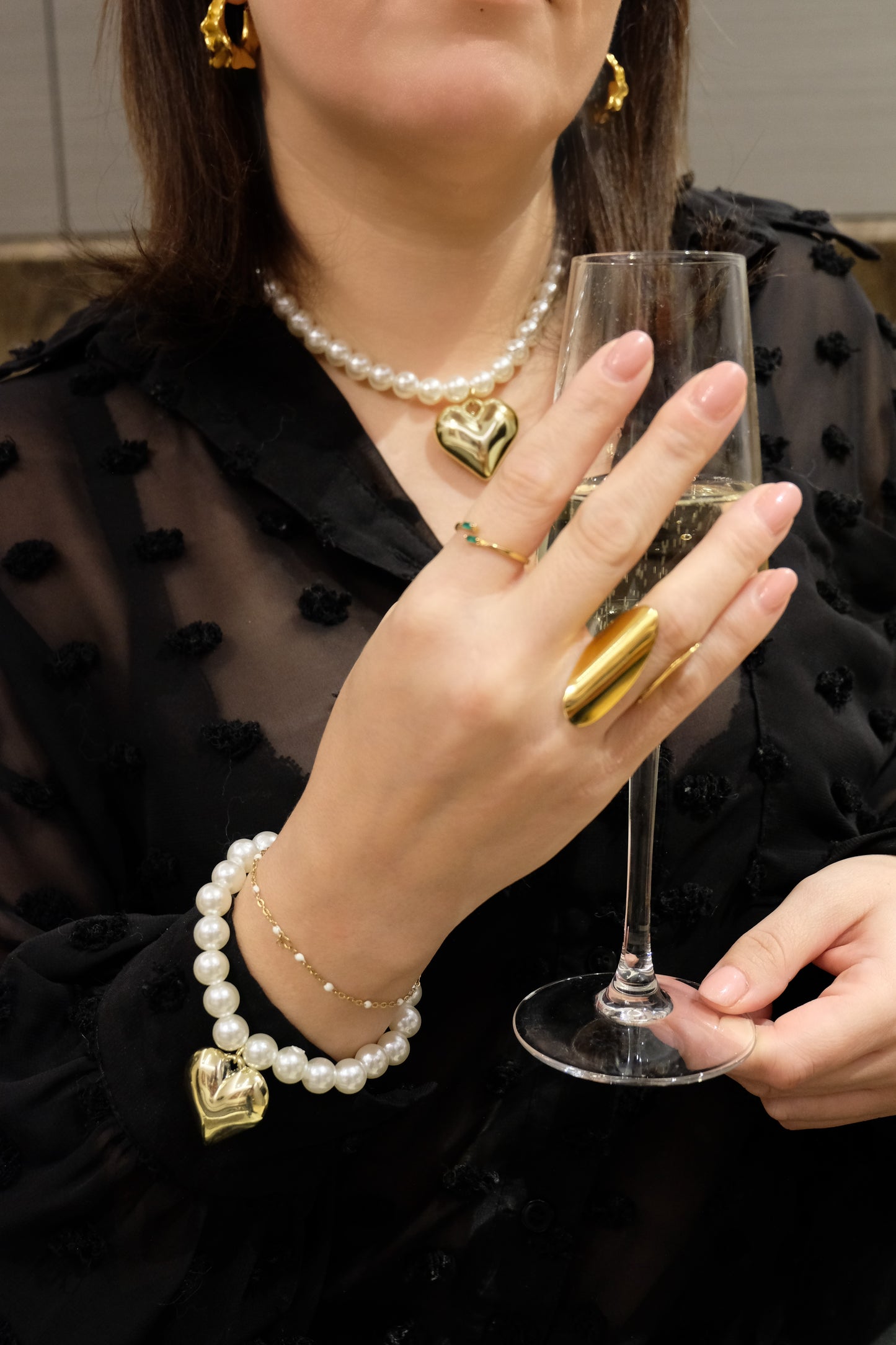 Big Pearl Necklace with Golden Heart