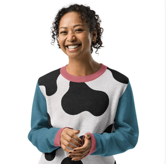 Knitted Cow Print Sweater